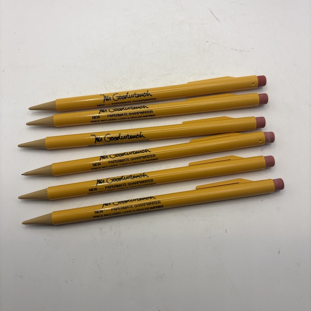 6 Vtg Mechanical Pencils Mr. Goodwrench Paper Mate Sharpwriter Promo Retro